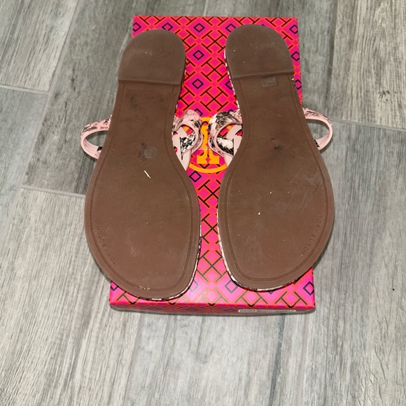 Authentic Tory Burch Miller Sandals & Box Sz 10 🐍🩷🩶 Pink Snakeskin - Picture 7 of 11